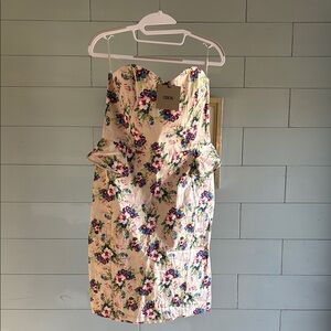 NWT ASOS‎ Floral Strapless Dress - Cream and Pink